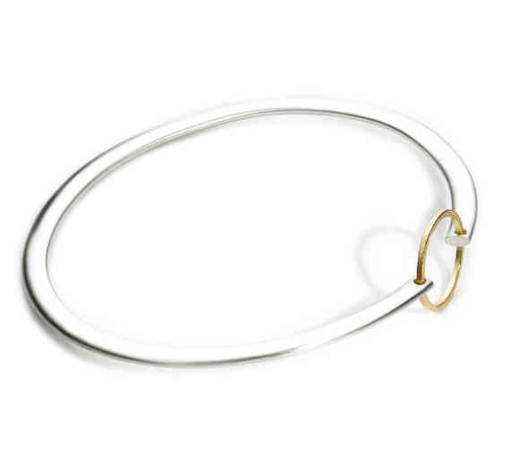 Gold Circle Silver Bangle