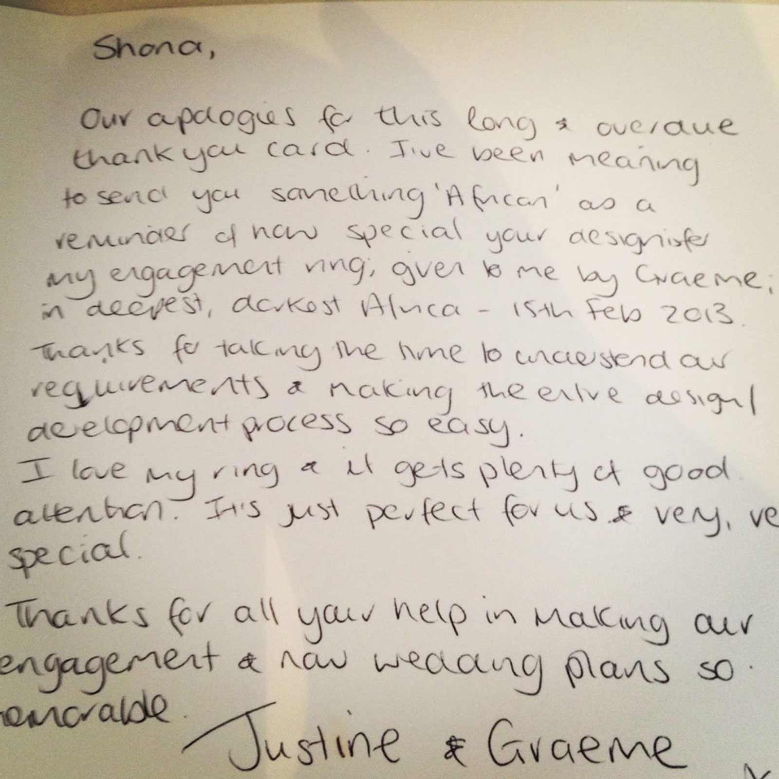 Thank You Letter Justine